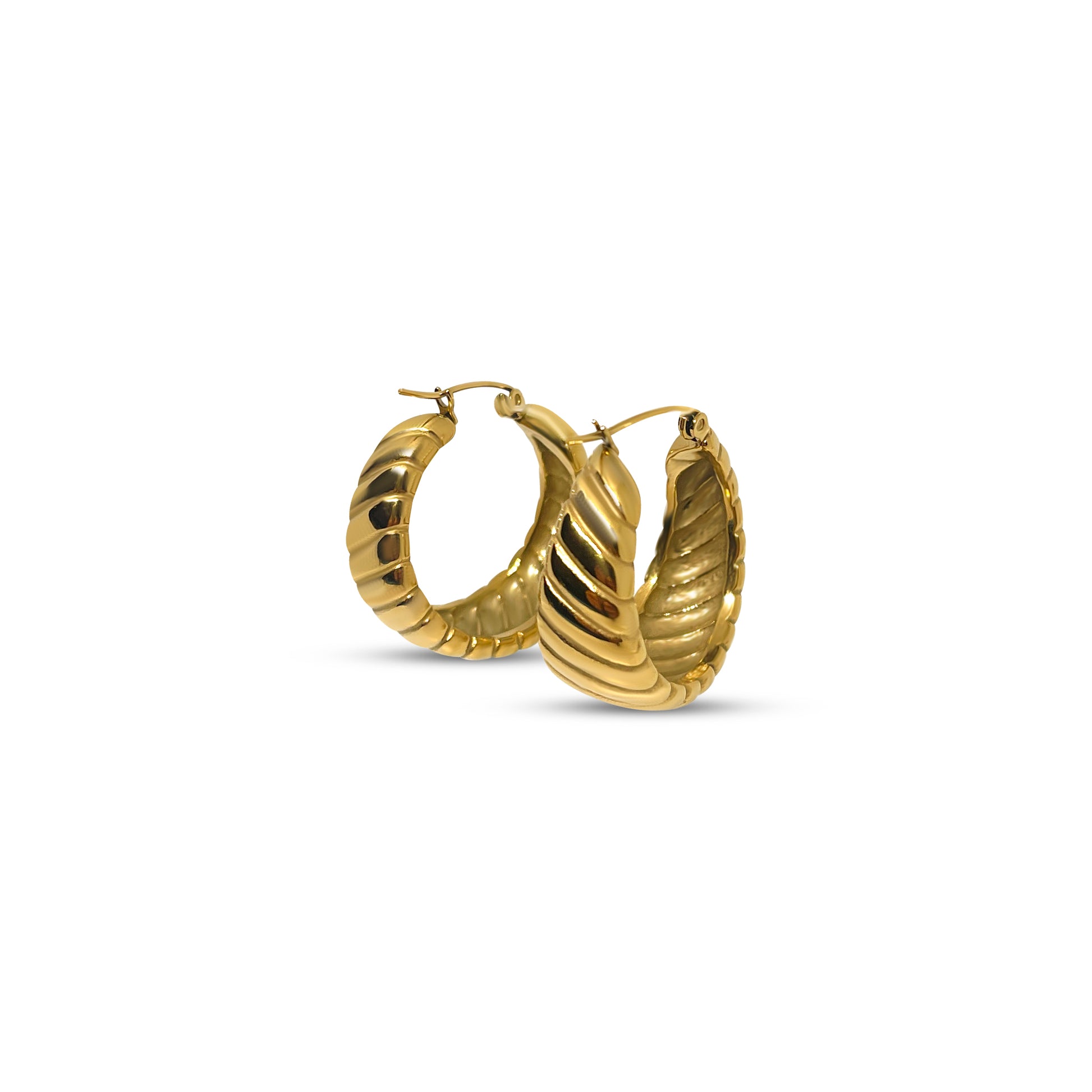 ribbed hoop gold plated earrings women