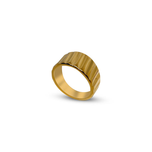 Gold plated ribbed ring womens