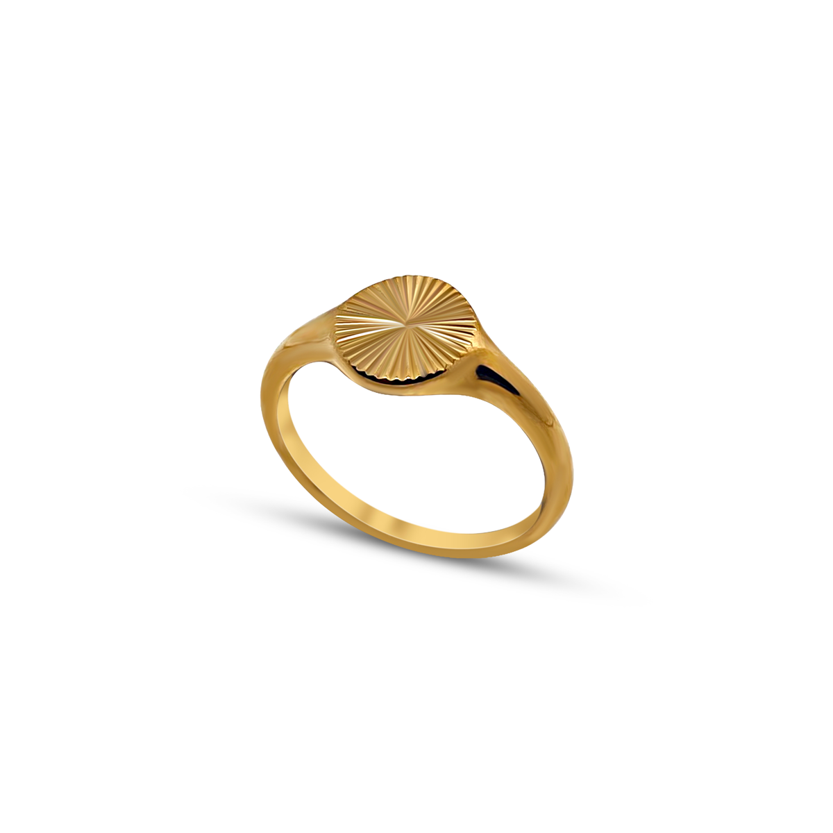 Product shot of starburst ring in plated gold